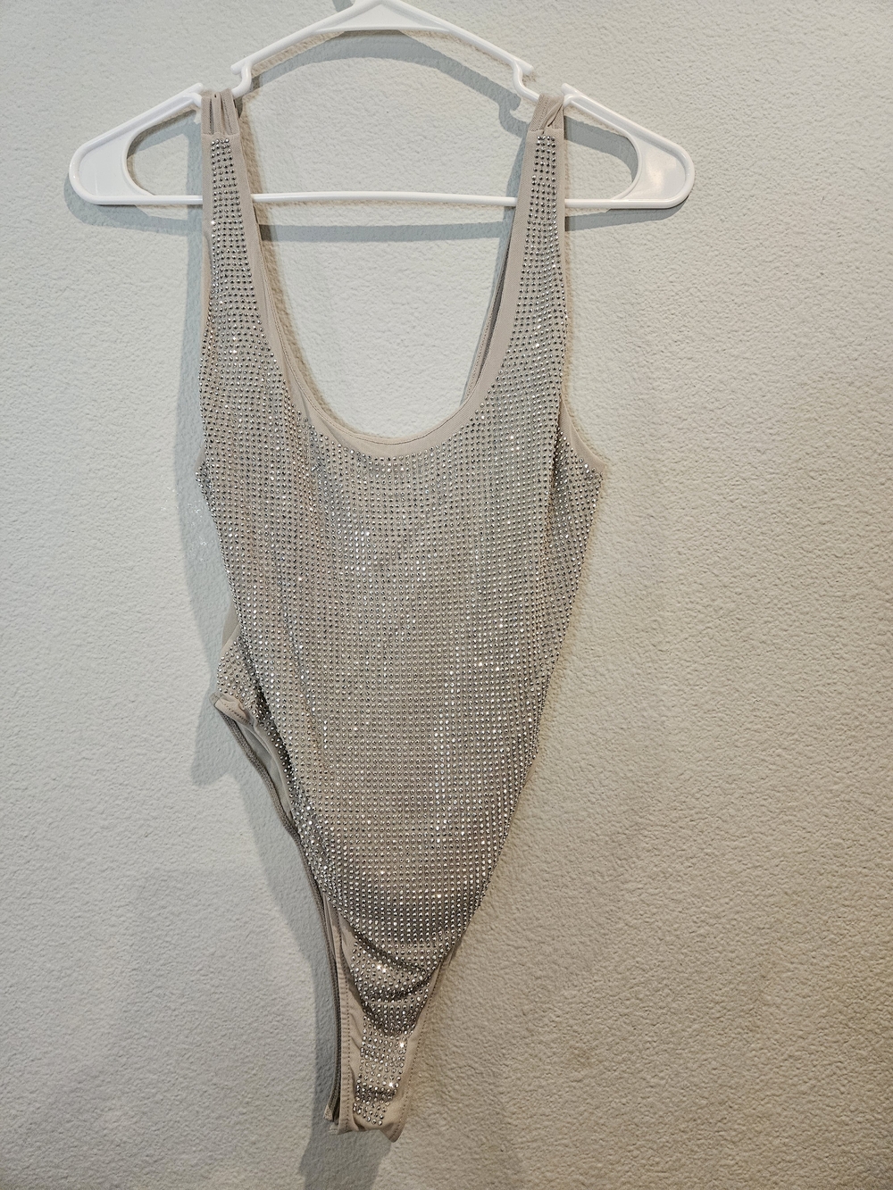 Zara Greige Rhinestone Mesh Bodysuit
